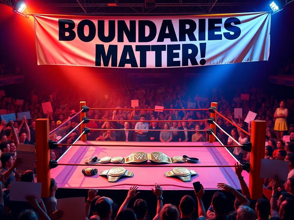 Flick International A vibrant wrestling ring with championship belts surrounded by enthusiastic fans