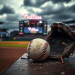 Flick International A worn baseball glove and ball on a dusty bench, symbolizing Jose Alvarado's suspension impact.