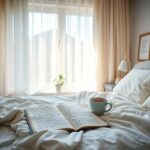 Flick International Serene bedroom scene with rumpled blankets and a journal on the bedside table symbolizing personal struggles and resilience