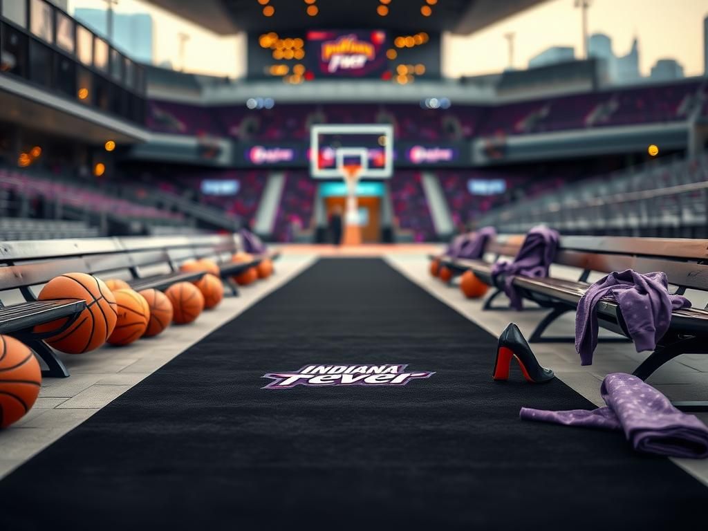 Flick International Stylish outdoor scene with a black rolling carpet leading to a basketball arena