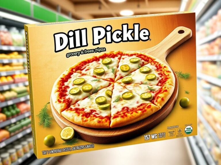 Flick International Dill pickle pizza on wooden pizza peel with fresh toppings