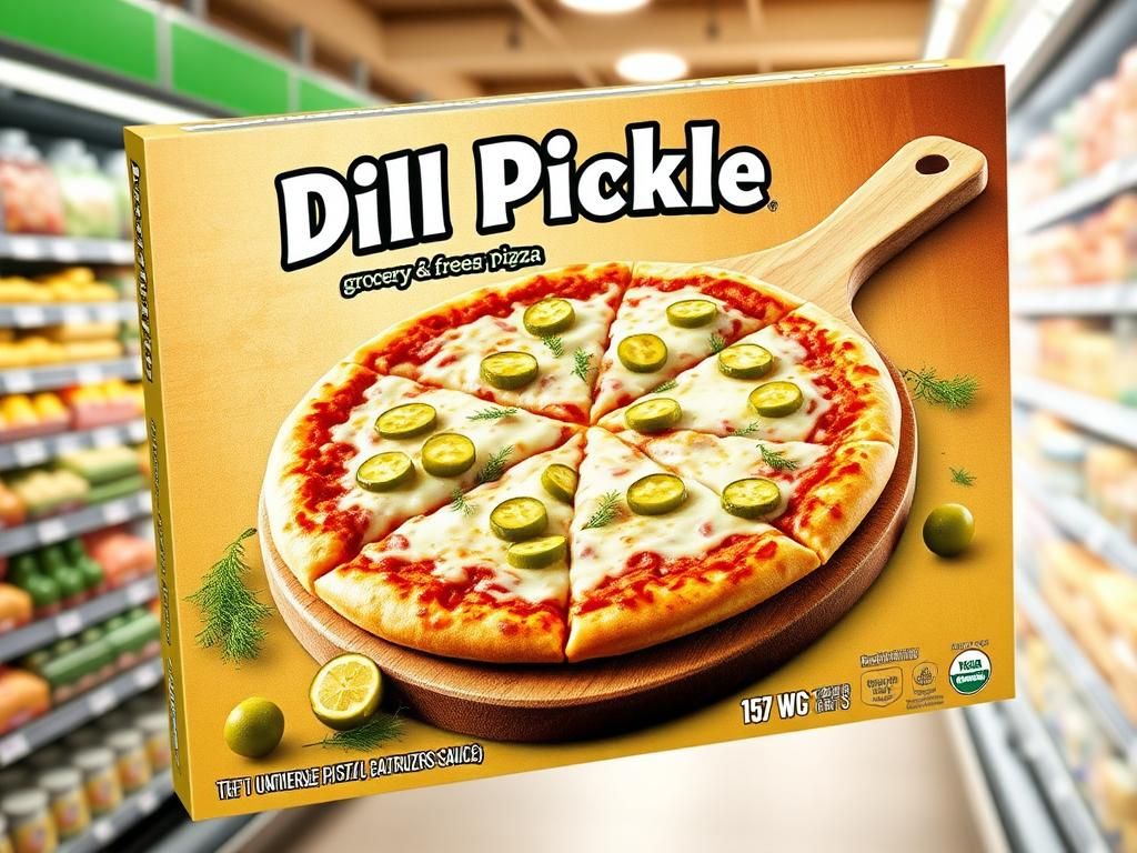 Flick International Dill pickle pizza on wooden pizza peel with fresh toppings
