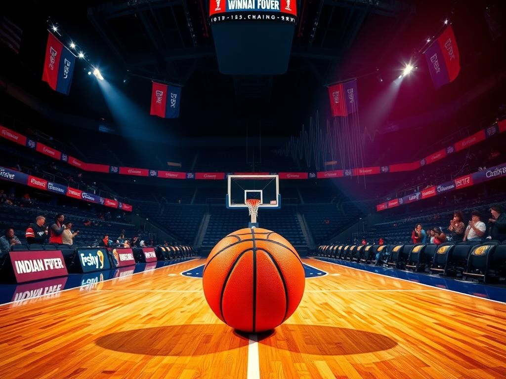 Flick International Dramatic basketball court scene showcasing Indiana Fever and Chicago Sky game atmosphere