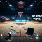 Flick International Dramatic basketball court scene at Gainbridge Fieldhouse with empty arena and focused spotlights