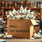 Flick International A humorous scene of a large, overflowing box labeled 'FRAGILE: KEEP REFRIGERATED' filled with bottles of specialized milk