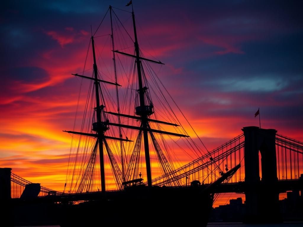 Flick International Mexican Navy tall ship Cuauhtémoc with damaged masts against twilight sky