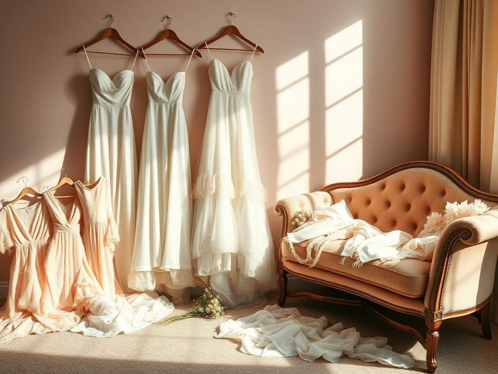 Flick International Elegant bridal gown hanging next to bridesmaid dresses, symbolizing a royal dispute