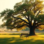 Flick International A serene park landscape with an old oak tree symbolizing strength and resilience