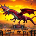 Flick International A majestic dragon soaring above a vibrant rodeo landscape symbolizing the battle against wokeness and cancel culture