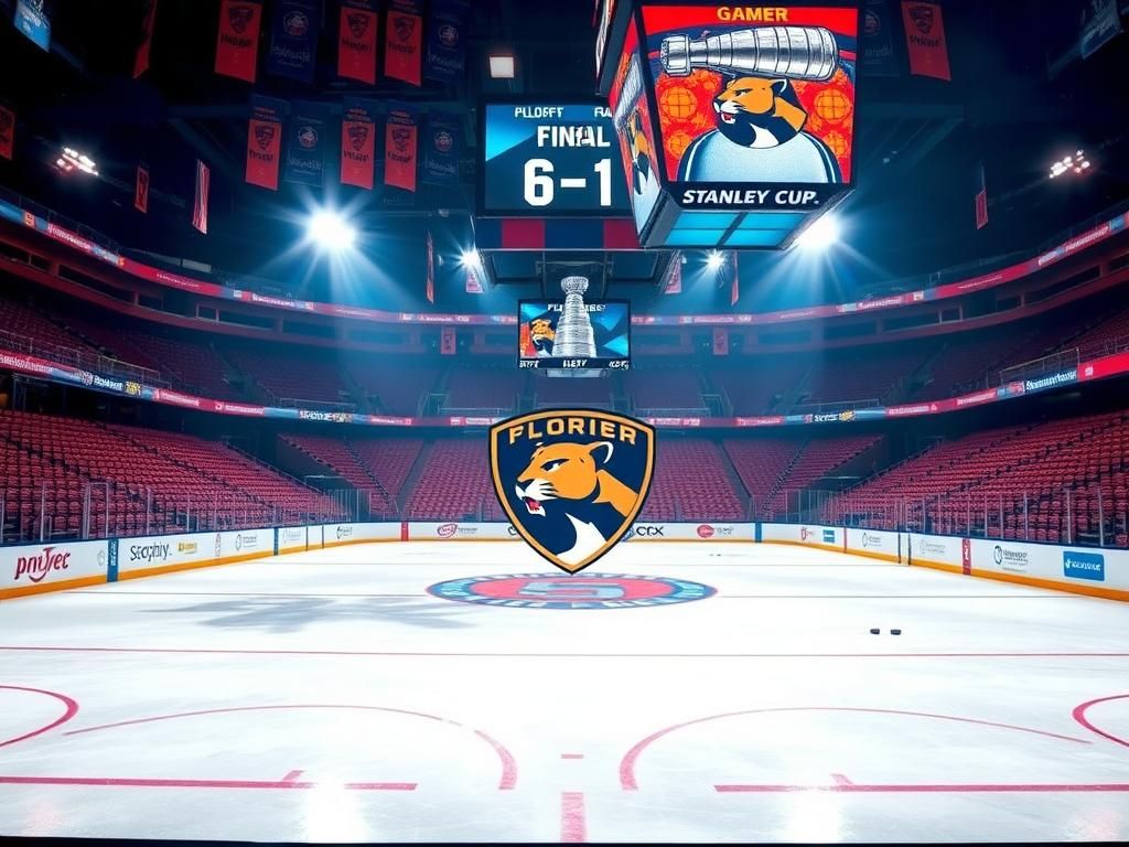 Flick International Dynamic hockey rink showcasing the Florida Panthers logo during a thrilling Game 7 playoff atmosphere