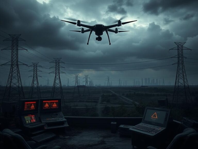 Flick International A foreboding landscape of an empty power grid under a stormy sky