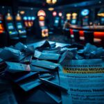 Flick International A cluttered desk with federal government charge cards surrounded by receipts, indicating financial misconduct