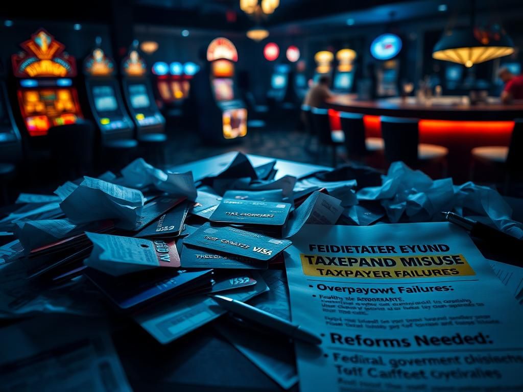 Flick International A cluttered desk with federal government charge cards surrounded by receipts, indicating financial misconduct