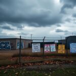 Flick International Exterior view of ICE detention facility highlighting confinement and division