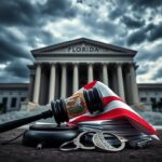 Flick International Dramatic courthouse scene symbolizing the conflict over Florida immigration law