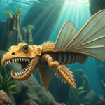 Flick International Illustration of the 506-million-year-old predator Mosura fentoni, showing its unique features like three eyes and spiny jointed claws