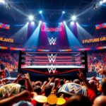 Flick International Dynamic wrestling ring with bright spotlights and WWE logo featuring excited fans