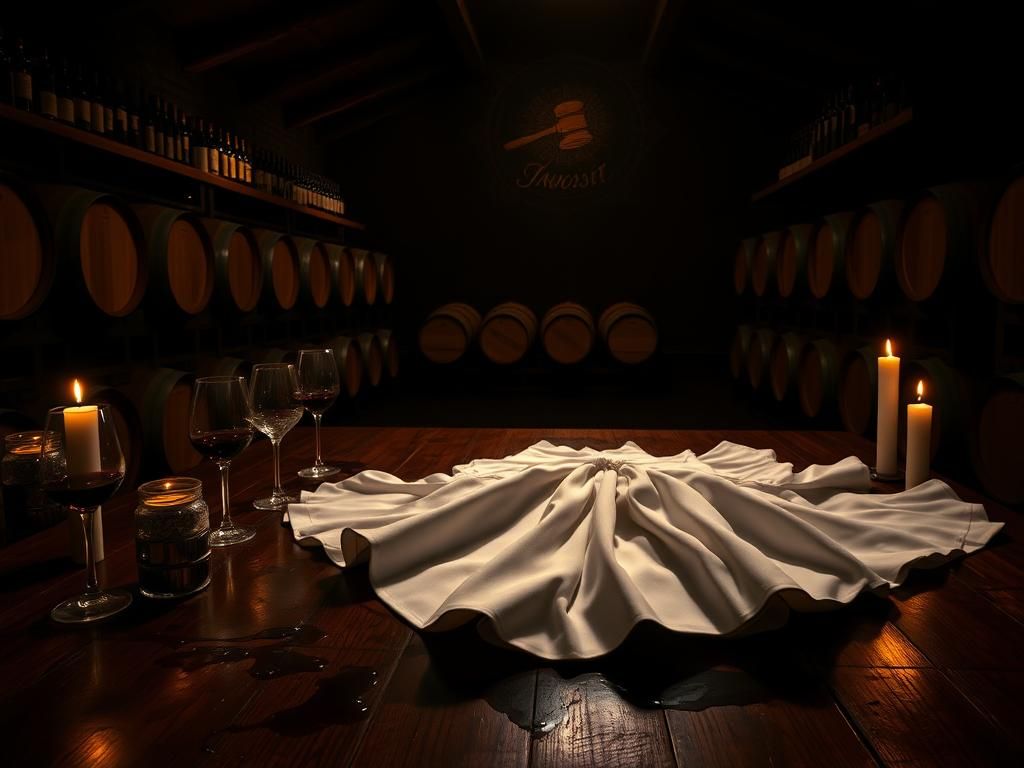 Flick International Elegant winery interior with wooden table and half-filled wine glasses