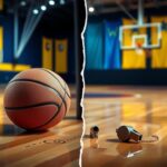 Flick International Close-up of a basketball with scuff marks and a referee's whistle during a critical game moment