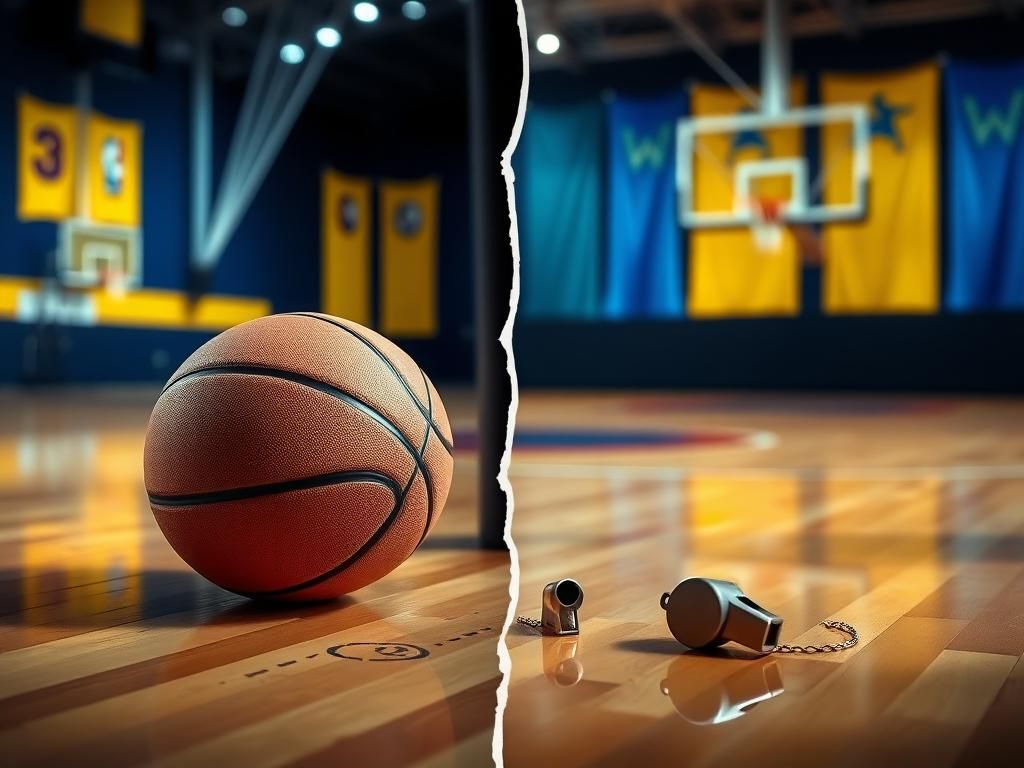 Flick International Close-up of a basketball with scuff marks and a referee's whistle during a critical game moment