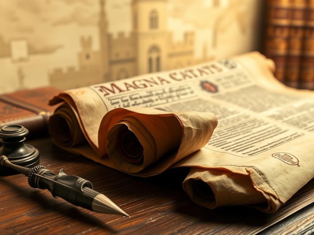 Flick International Close-up of a rare Magna Carta scroll with ornate calligraphy and wax seals