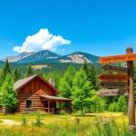 Flick International A serene landscape of the Colorado Rockies with a rustic wooden cabin symbolizing Camp IdRaHaje's history