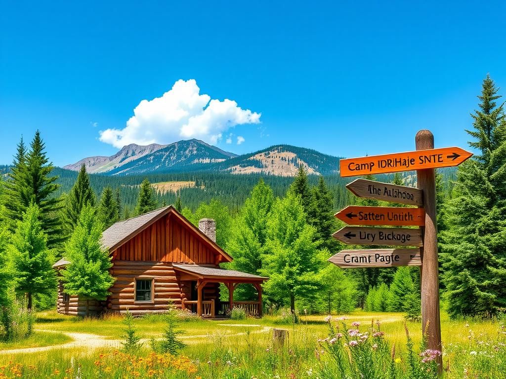 Flick International A serene landscape of the Colorado Rockies with a rustic wooden cabin symbolizing Camp IdRaHaje's history