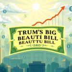 Flick International Illustration of Trump's Big, Beautiful Bill unfurling with dollar signs and tax symbols