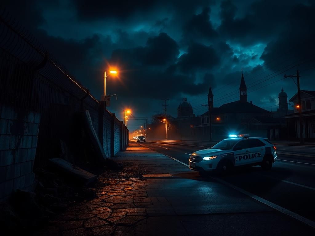 Flick International Dramatic nighttime view of New Orleans with ominous clouds and a collapsed prison wall.