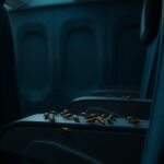 Flick International close-up view of cockroaches on an airplane seat armrest