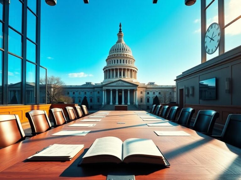 Flick International Grand view of Capitol Hill with empty conference room for Republican meeting