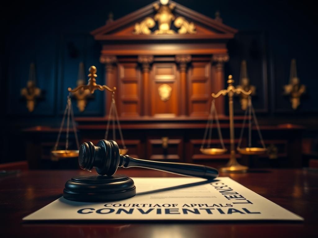 Flick International Dramatic courtroom scene with wooden bench and legal symbols