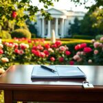 Flick International Serene outdoor scene in the White House Rose Garden during the signing of the Take It Down Act