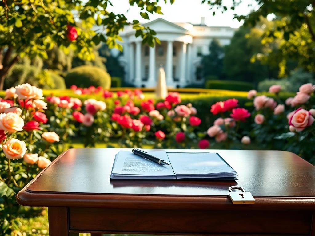 Flick International Serene outdoor scene in the White House Rose Garden during the signing of the Take It Down Act