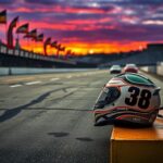 Flick International Close-up of racing helmets with numbers 3 and 38 on a NASCAR pit box