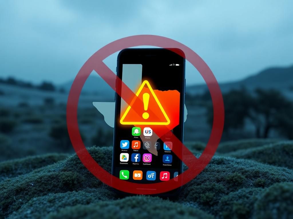 Flick International A Texas emblem inside a digital 'no entry' sign representing social media restrictions for minors