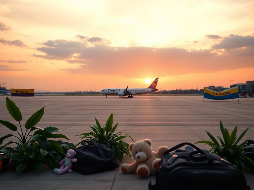 Flick International Serene airport scene during sunset with an empty tarmac and charter plane in the distance symbolizing the 'Project Homecoming' flight