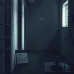 Flick International A dimly lit prison hallway with heavy metal bars and shadows highlighting a sense of confinement