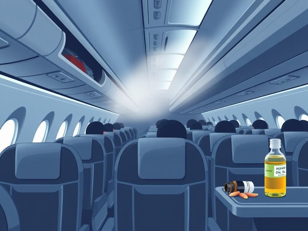 Flick International A crowded airplane interior with a faint haze of cologne lingering in the air