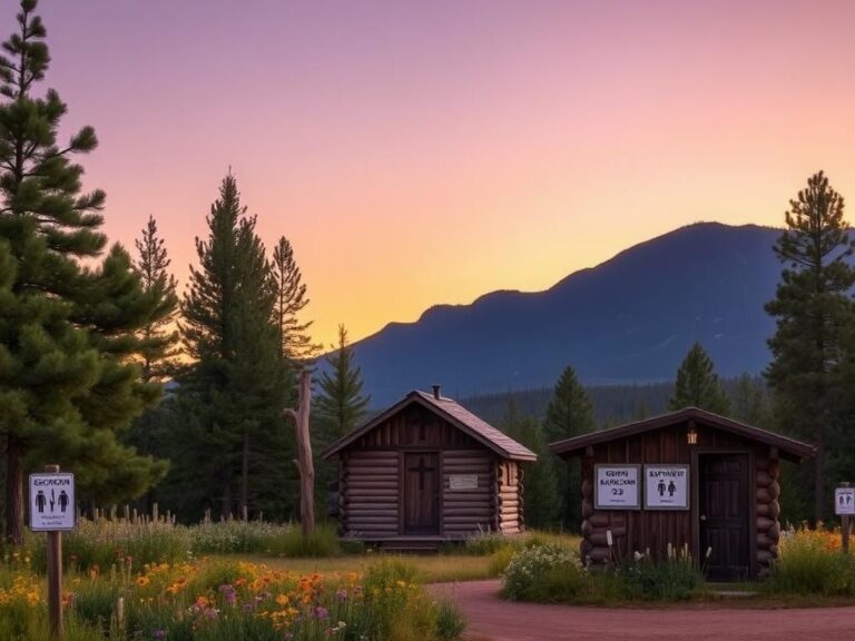 Flick International Serene Christian summer camp cabin in Colorado surrounded by tall pine trees and wildflowers