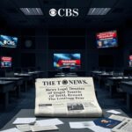 Flick International Desolate CBS News newsroom with empty desks, reflecting unease and uncertainty.