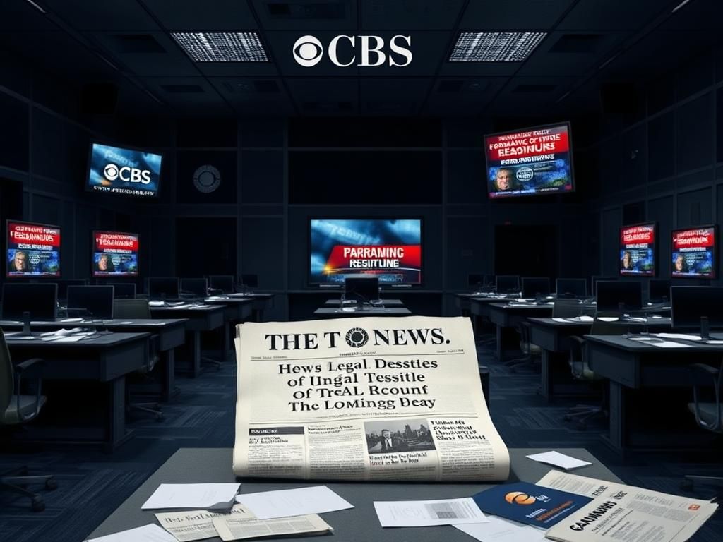 Flick International Desolate CBS News newsroom with empty desks, reflecting unease and uncertainty.