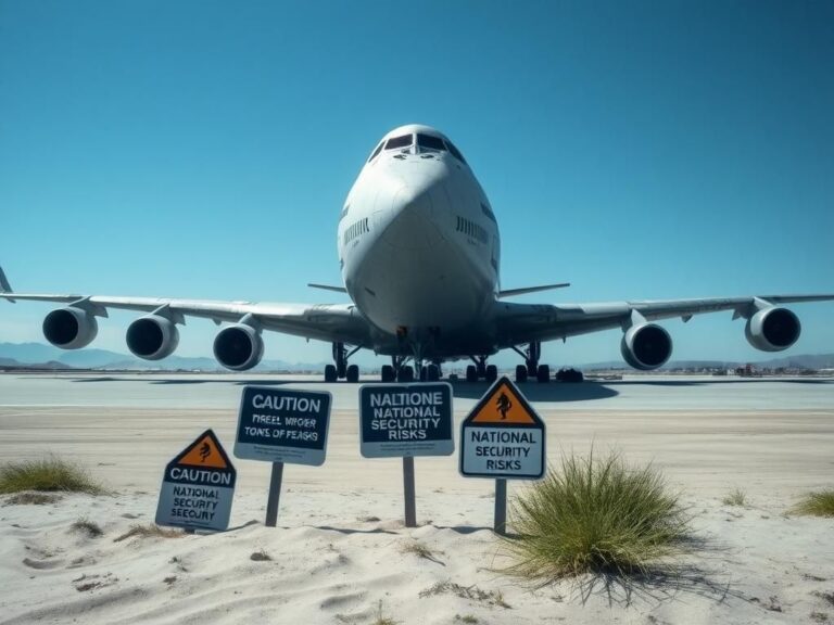 Flick International Abandoned Boeing 747 aircraft on tarmac under clear blue sky