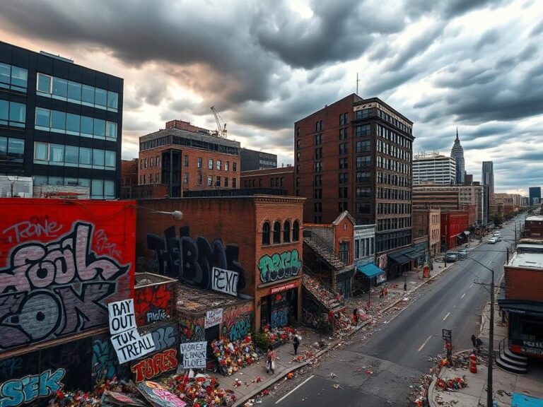Flick International Aerial view of Minneapolis showcasing urban landscape after protests