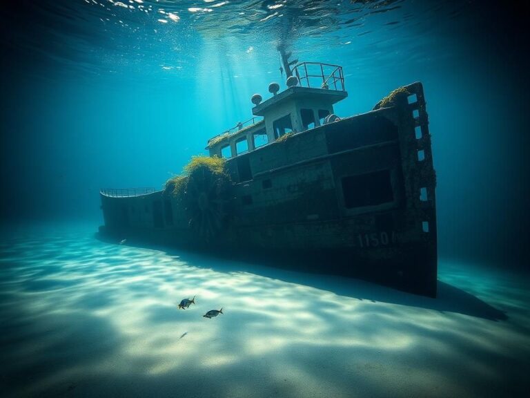 Flick International Historic J.C. Ames tugboat wreck lying on Lake Michigan's sandy lakebed