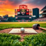 Flick International Baseball diamond at Fenway Park with first base and a baseball in the dirt