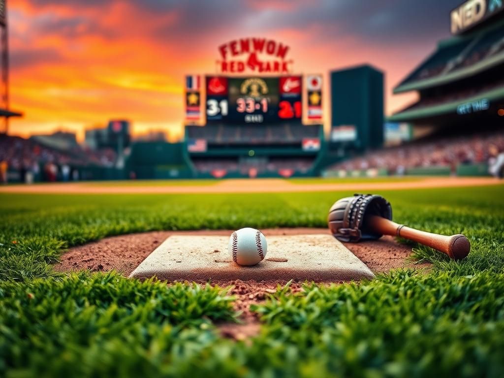 Flick International Baseball diamond at Fenway Park with first base and a baseball in the dirt