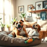 Flick International Heartwarming scene of a pit bull and beagle in a sunlit living room