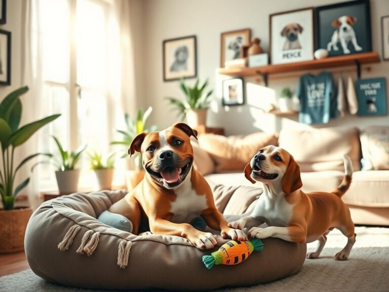 Flick International Heartwarming scene of a pit bull and beagle in a sunlit living room