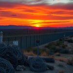 Flick International Dramatic sunset over the Texas southern border showcasing border control measures